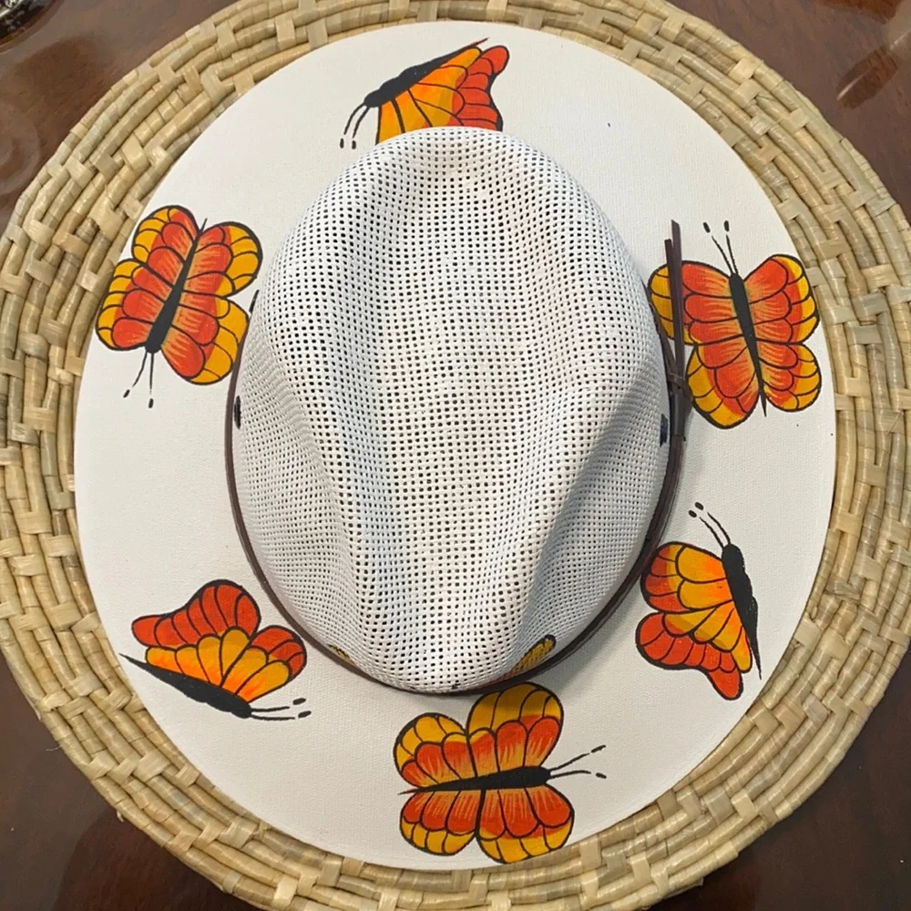 Hand Painted Butterfly Hat New